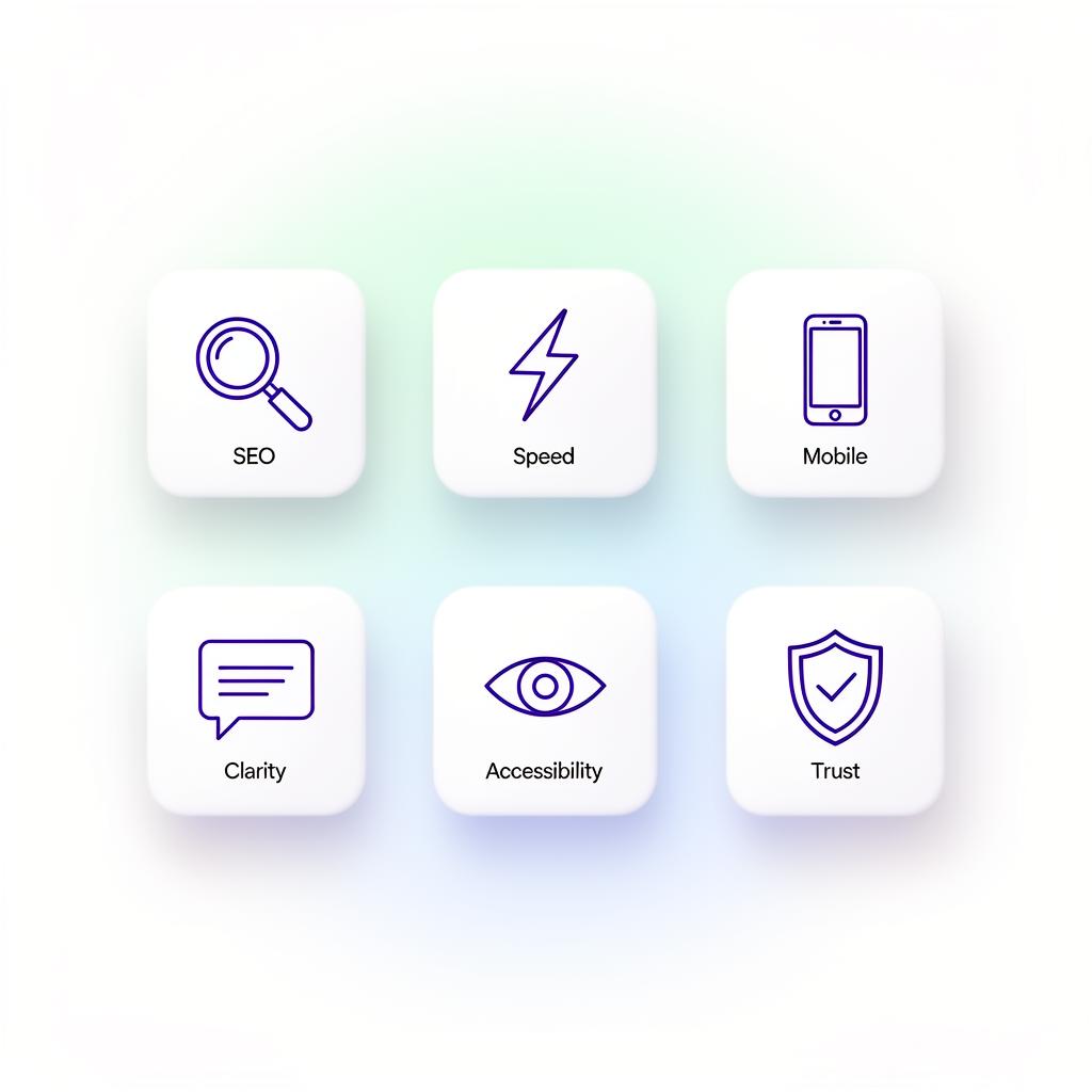 Six things MySiteReview checks: SEO, Speed, Mobile, Clarity, Accessibility, and Trust